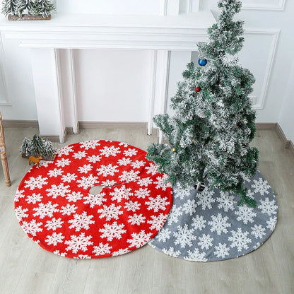 Cozy Christmas tree skirt with plush, snowflake pattern design for festive holiday decor