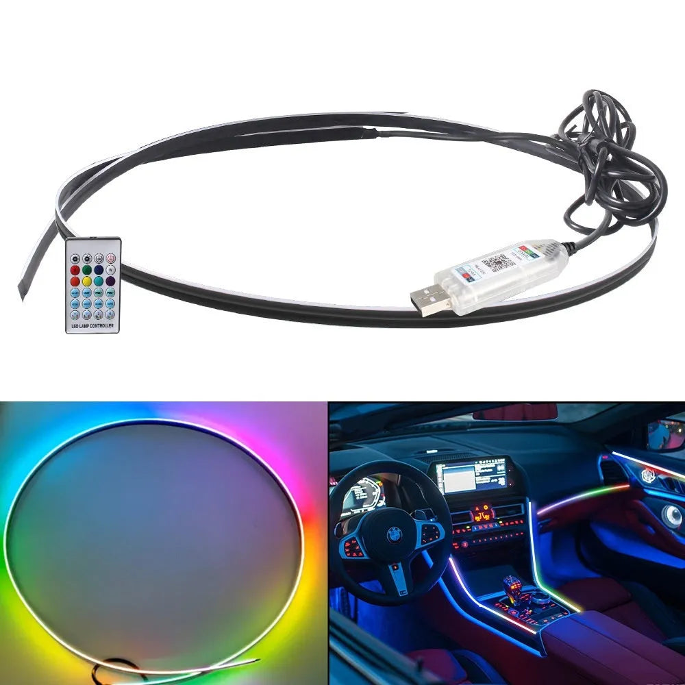 110cm car LED ambient lighting strip with remote control for interior vehicle illumination