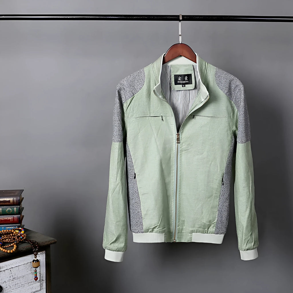 Men's thin cotton jacket in heather gray, grass green or blue for plus size casual wear