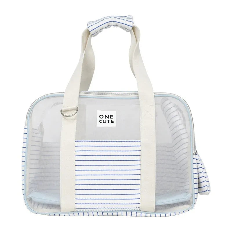 Blue white striped cloth pet diaper bag shoulder bag for small pets