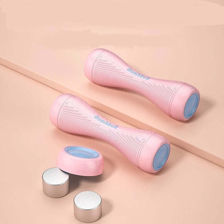 Women's adjustable dumbbells showing blue TPR handles with steel weight blocks