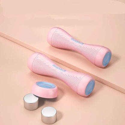 Women's adjustable dumbbells showing blue TPR handles with steel weight blocks