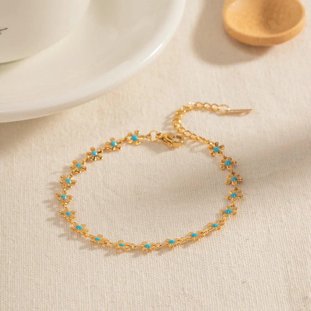 National Style Pastoral Oil-spot Glaze Flowers Necklace Bracelet Set in vibrant colours