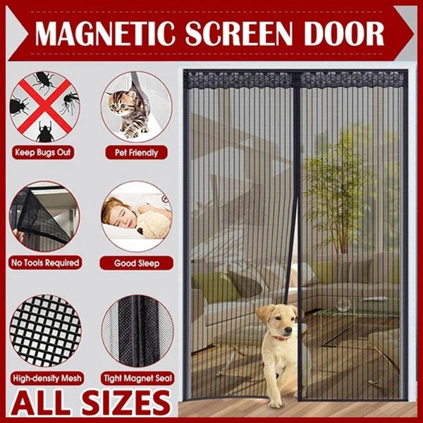 Magnetic door screen curtain with durable polyester mesh and automatic closing mechanism for effective insect protection