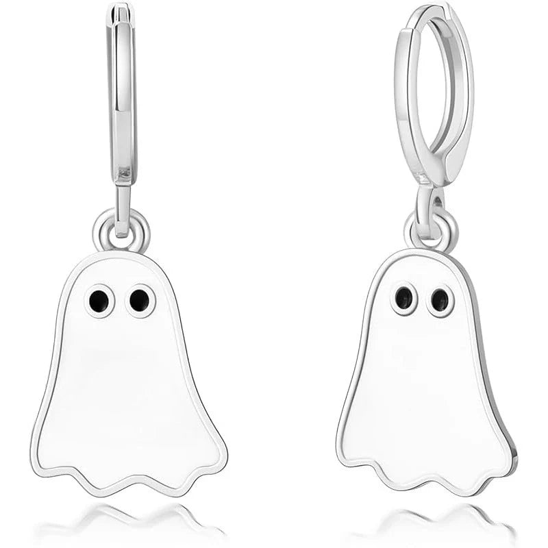 Gold ghost huggie hoop earrings for Halloween, hypoallergenic and lightweight