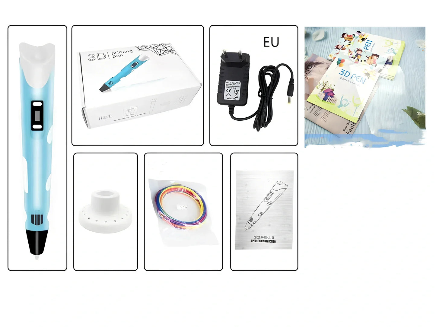 Yellow Children's 3D Printing Pen with USB, base, and 3m 3-colour consumables for three-dimensional drawing