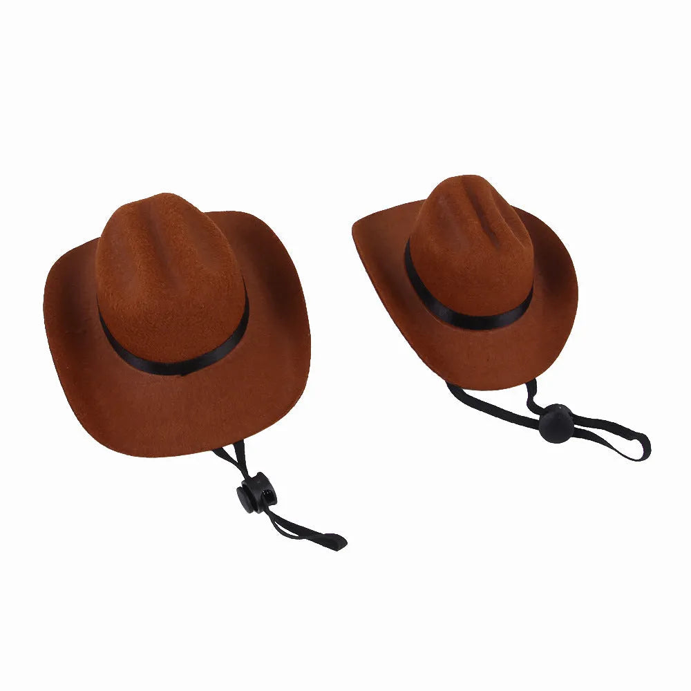 Adjustable cowboy hat for pets in black, brown, burgundy, or coffee colours