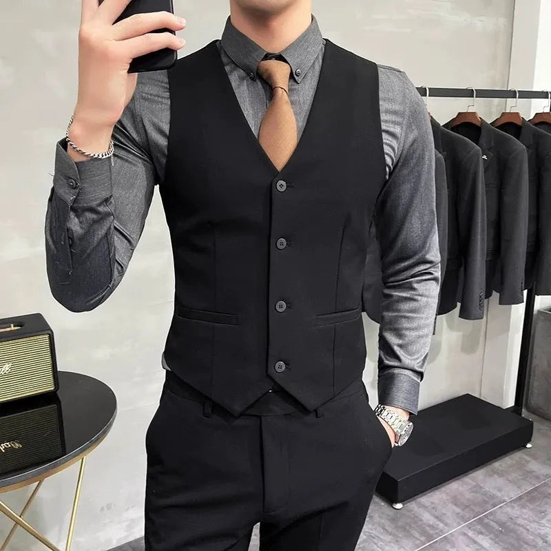 Men's business casual solid colour suit vest in large sizes up to 7XL, tight fit, polyester blend