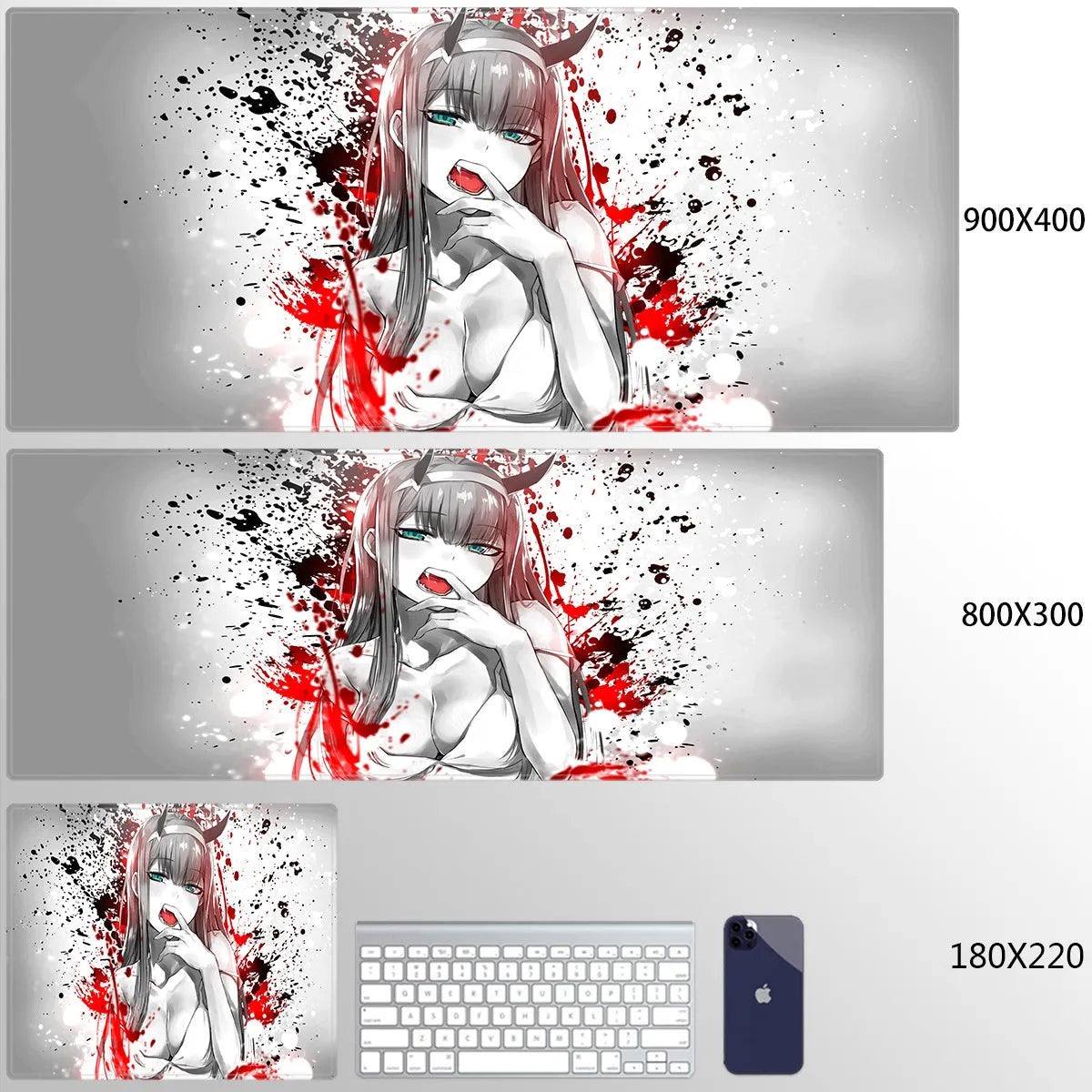 Pink Darling anime cloth keyboard mat on a desk with a mouse and keyboard