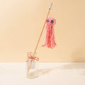 Furry octopus cat toy with eyes on a 40cm flexible stick in grey, pink, purple or red colours