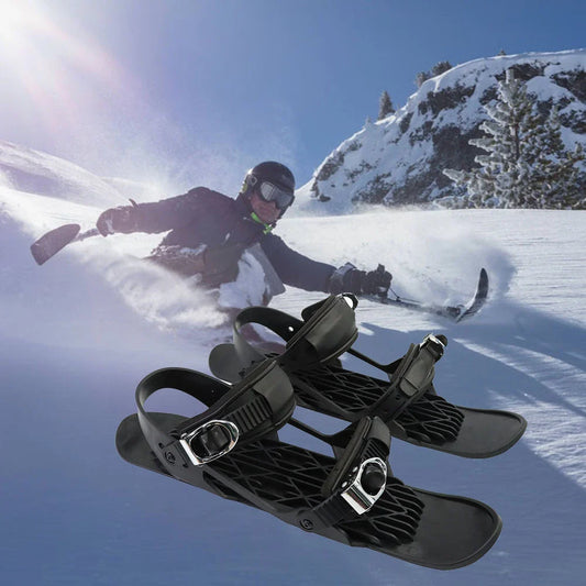 Versatile snow skates with adjustable metal buckles, dual-board design, and compact, portable construction for easy winter adventures.