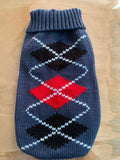 Warm acrylic dog sweater in blue diamond shape for autumn winter wear