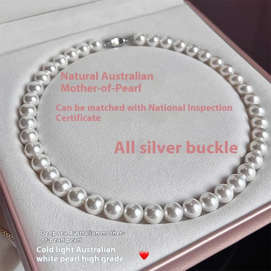 925 silver ingot buckle necklace with white shell pearls on unisex clavicle chain, 45cm length.