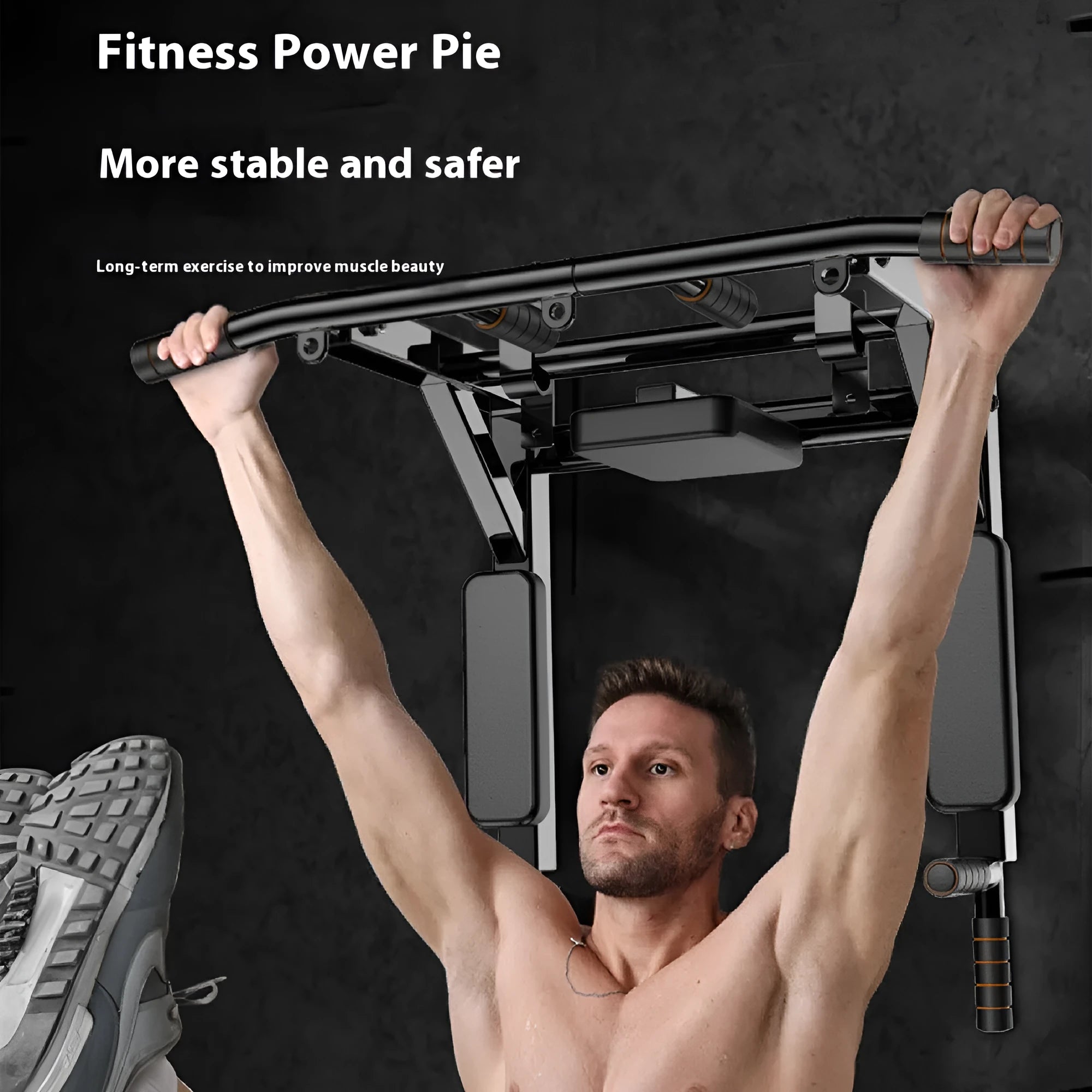 Black wall-mounted sandbag rack with parallel pull-up bars for indoor and outdoor fitness training