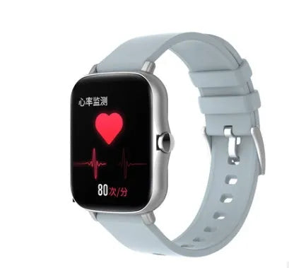Black smart watch with 1.7-inch colour touch screen on an adjustable strap, showing Bluetooth call and fitness tracking interface.