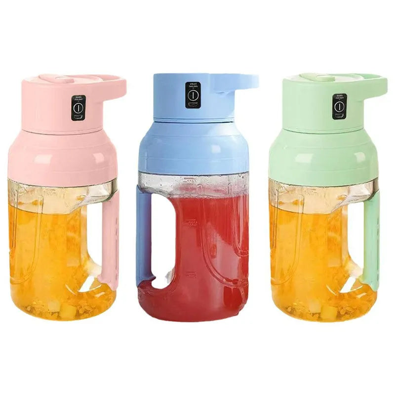 Portable electric juicer blender with 1500ml capacity, USB charging port, and eight steel blades