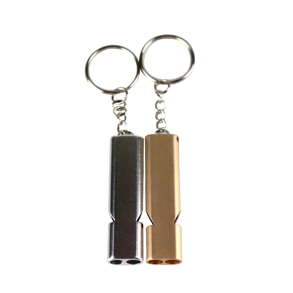 Aluminium alloy outdoor survival whistle with double hole design in silver and gold colour options