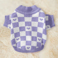 Blue polyester sweater for a small dog on a white background, showing the front of the garment.