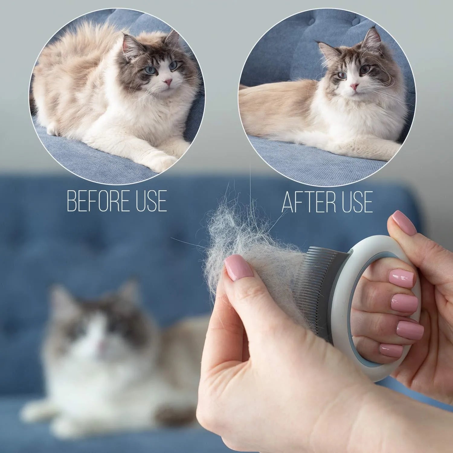 Blue pet grooming comb with ergonomic handle for cats and dogs
