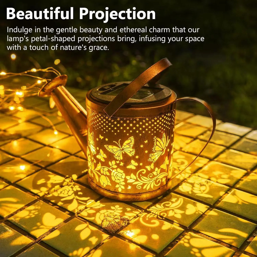 Solar-powered butterfly kettle courtyard lamp with wrought iron construction for outdoor garden decoration