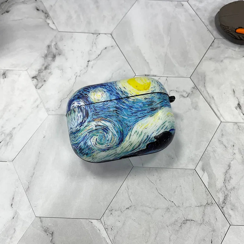 Van Gogh Starry Sky soft silicone plastic AirPods case for multiple generations with retro art print