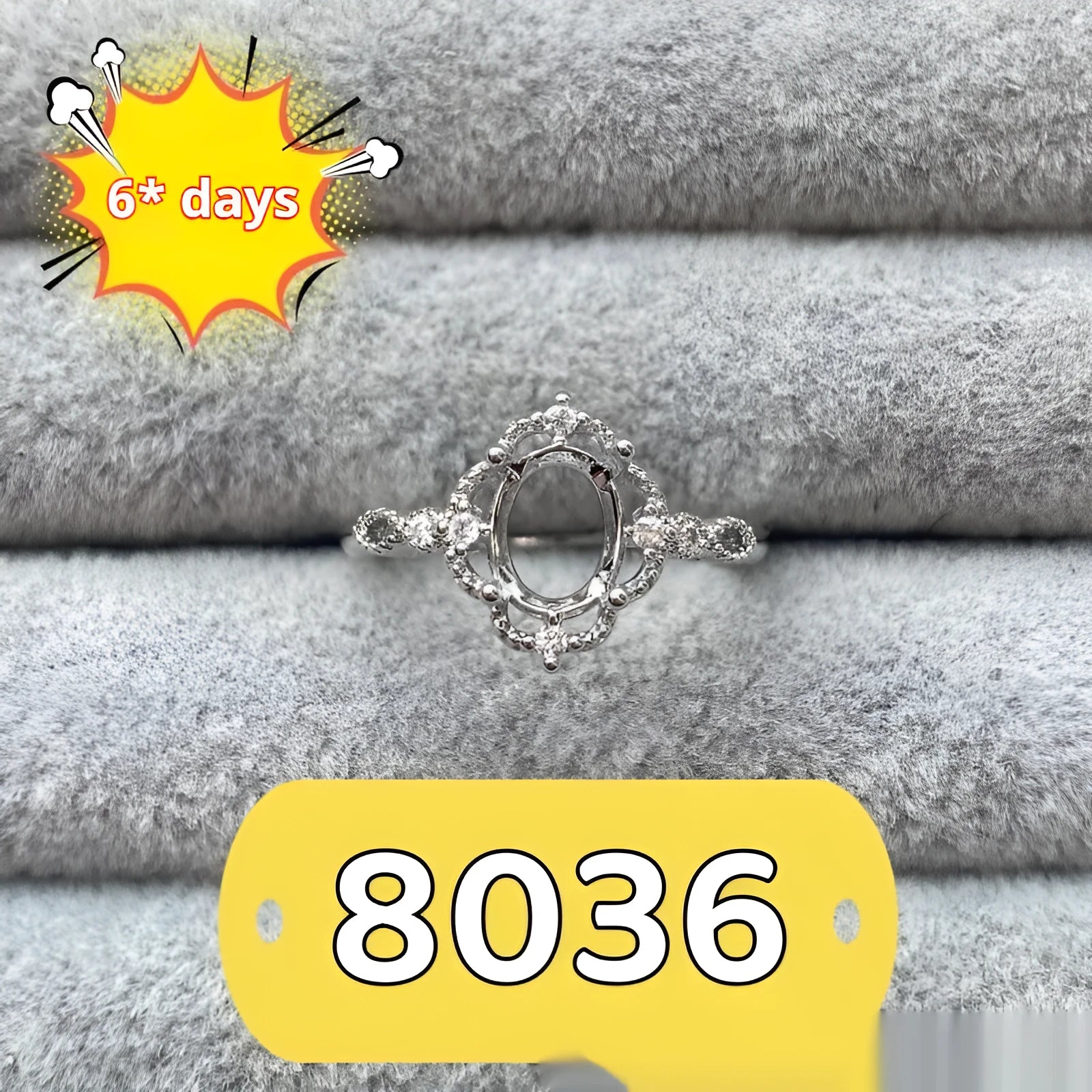 Oval denier ring with open mouth design showing 6*8mm main stone and five-pointed star decoration