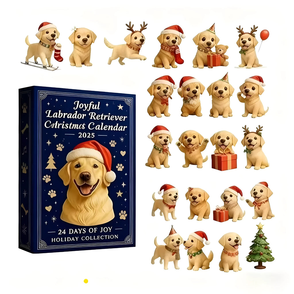 Acrylic hanging Christmas countdown calendar blind box with 24 compartments in Fun Golden Retriever style