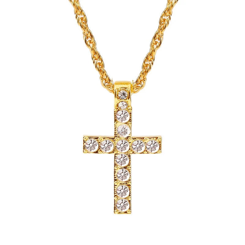 Silver alloy cross pendant necklace with 60 cm rope chain for women and men