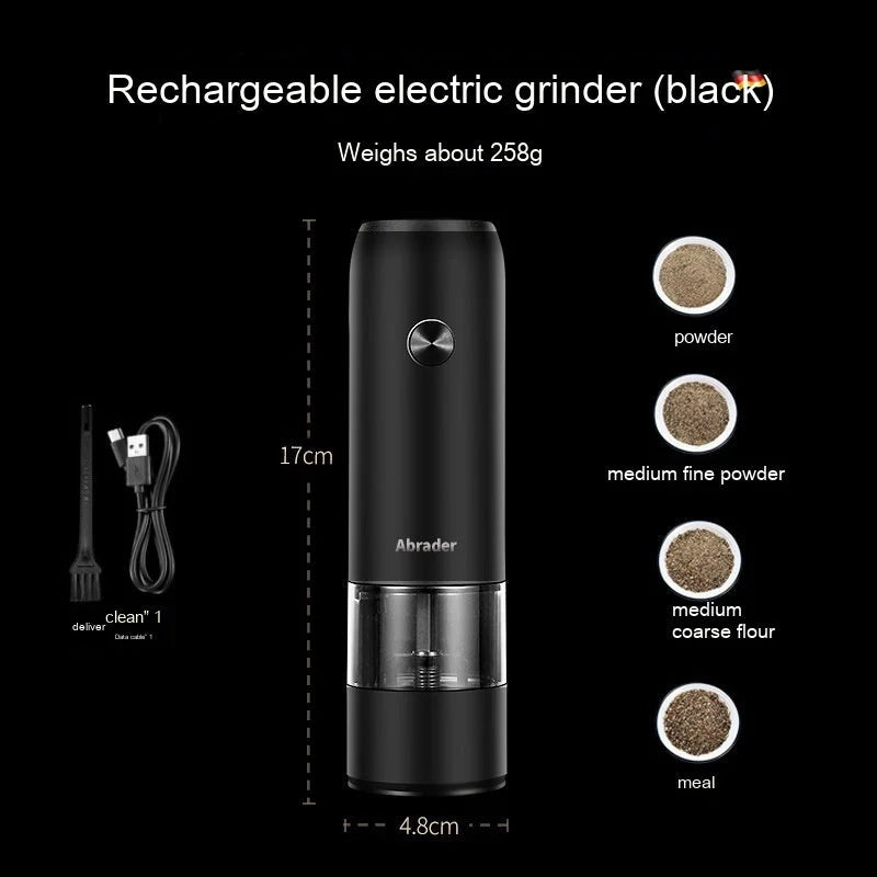 USB rechargeable electric pepper and salt grinder set with adjustable coarseness and LED light