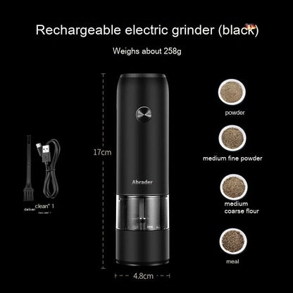 USB rechargeable electric pepper and salt grinder set with adjustable coarseness and LED light