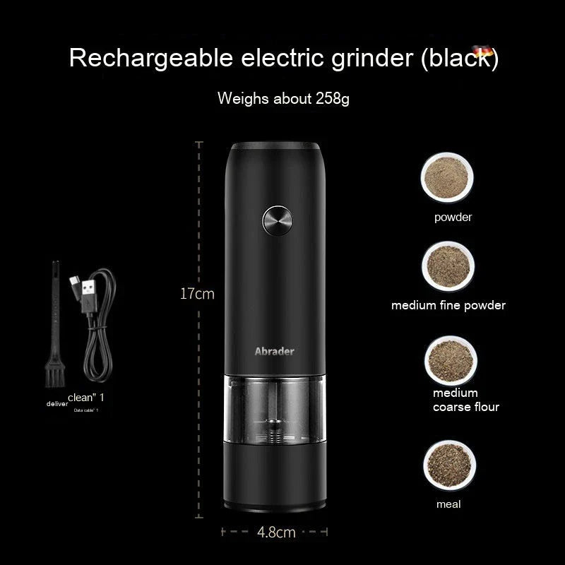 USB rechargeable electric pepper and salt grinder set with adjustable coarseness and LED light