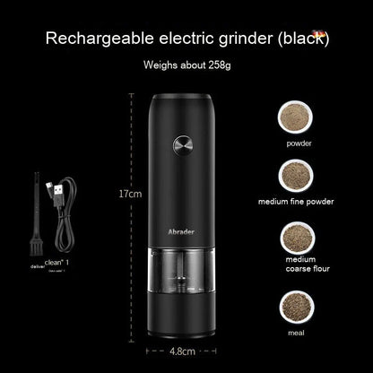USB rechargeable electric pepper and salt grinder set with adjustable coarseness and LED light