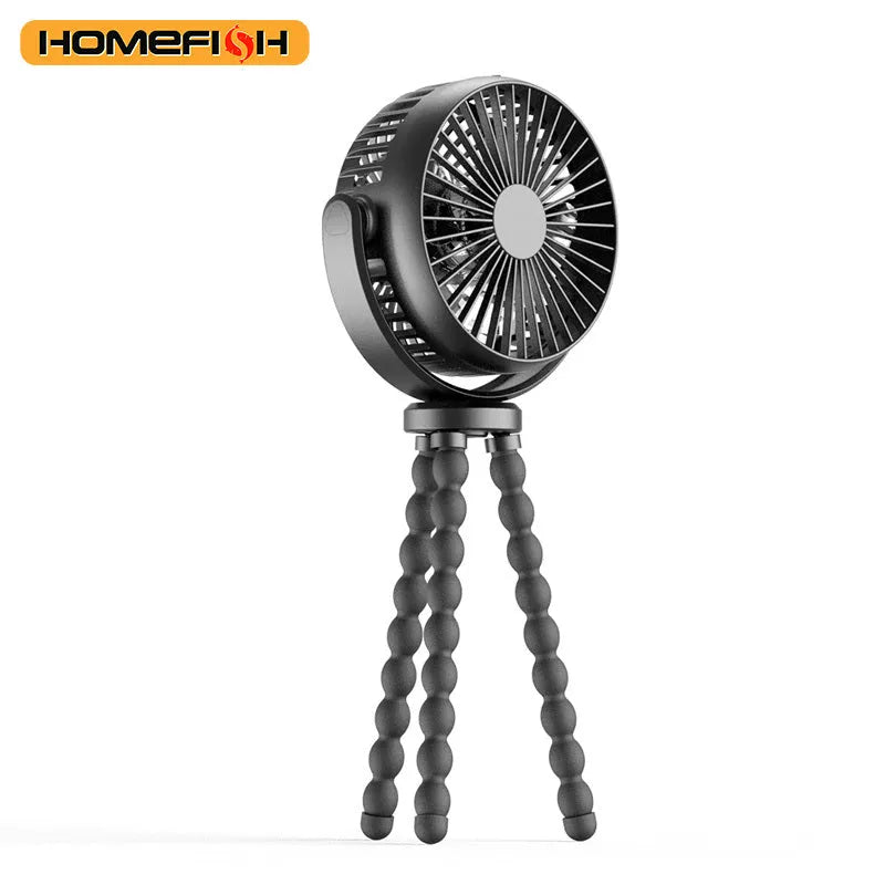 HOMEFISH F2 automatic shake head portable fan with removable bracket and LED light
