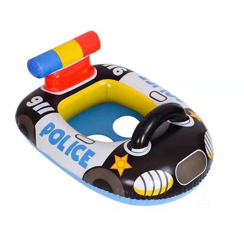 Black police car design children's inflatable swimming ring with safety cushion feature