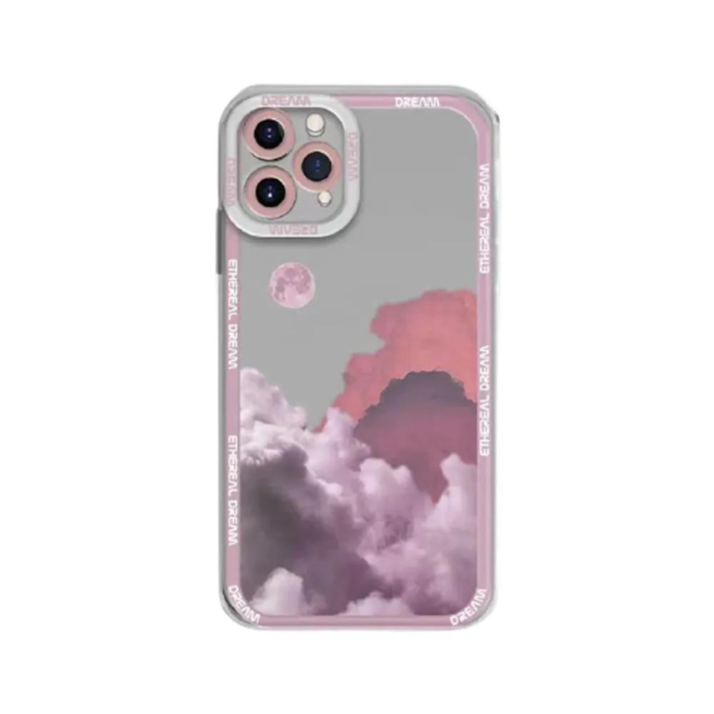 Sunset clouds design TPU back cover case for Apple iPhone in blue, orange or pink colour.