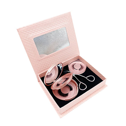 Three pairs black quantum magnetic false eyelashes with curler, ultra-thin ice silk for quick glue-free wear