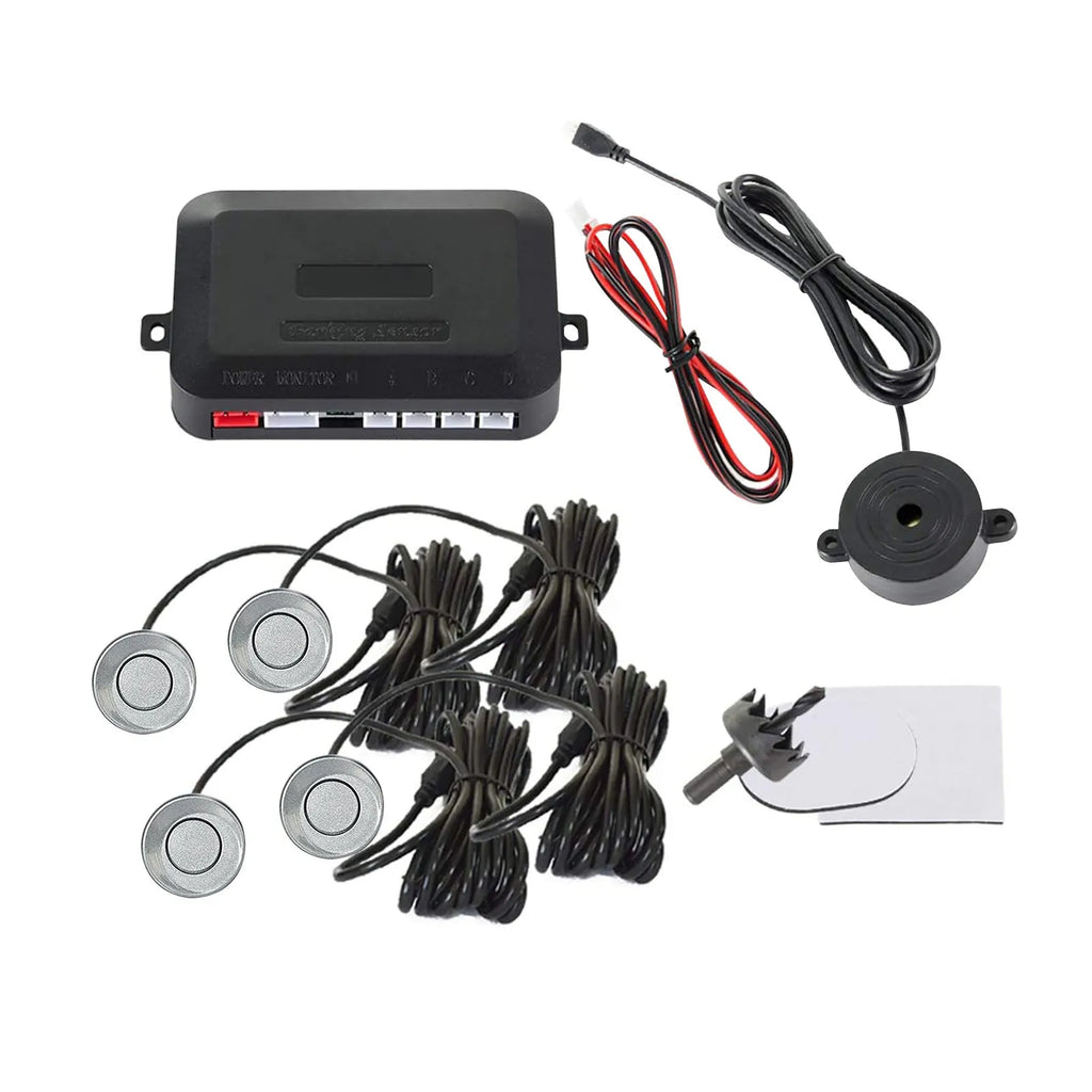 Four-probe screenless buzzer reversing radar kit with sensors, control module and installation tools