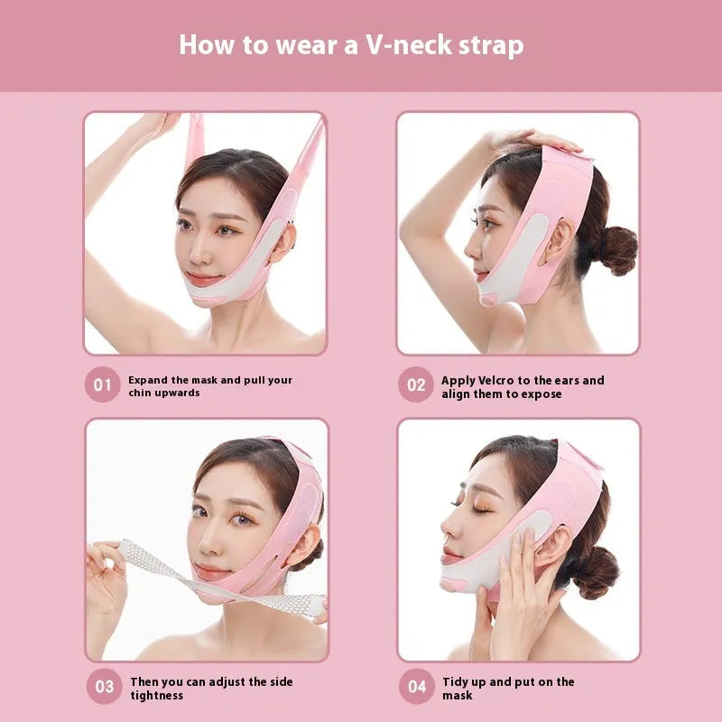 Pink and black elastic V face bandage for facial contouring and skin tightening care