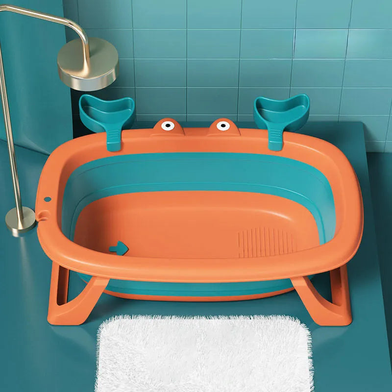 Blue portable foldable pet bath tub for cats and small dogs on a rust-resistant frame