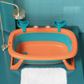 Blue portable foldable pet bath tub for cats and small dogs on a rust-resistant frame