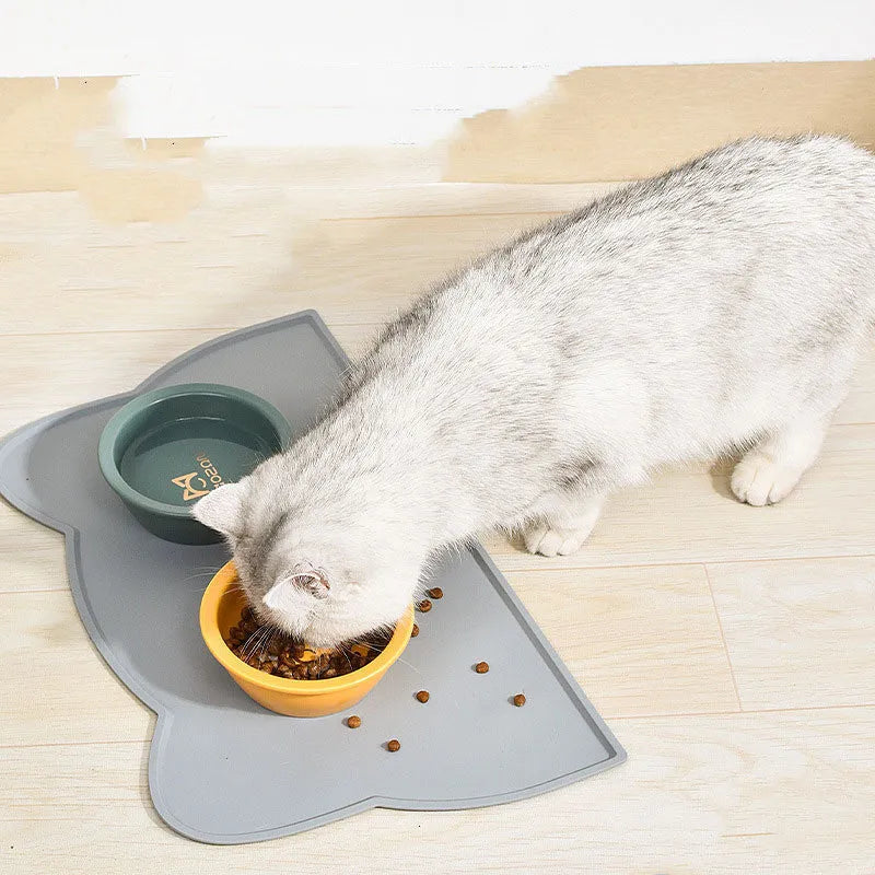 Grey cloud silicone pet mat with anti-skid lock edge for cats and dogs feeding area