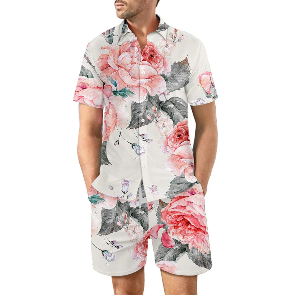 Stylish printed shirt and drawstring shorts set for men's casual beach vacation outfit