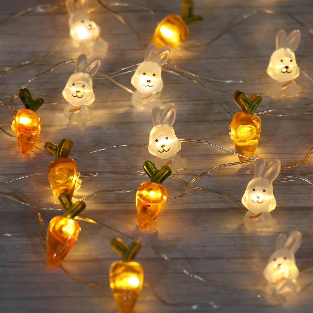 Easter LED Bunny String Lights with carrot and rabbit designs for festive home decor