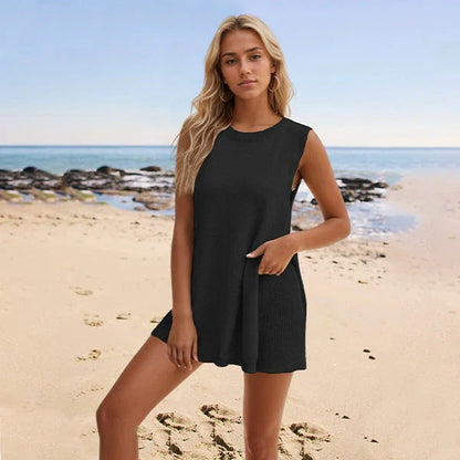 Women's summer knit vest top and shorts beach set in various colors