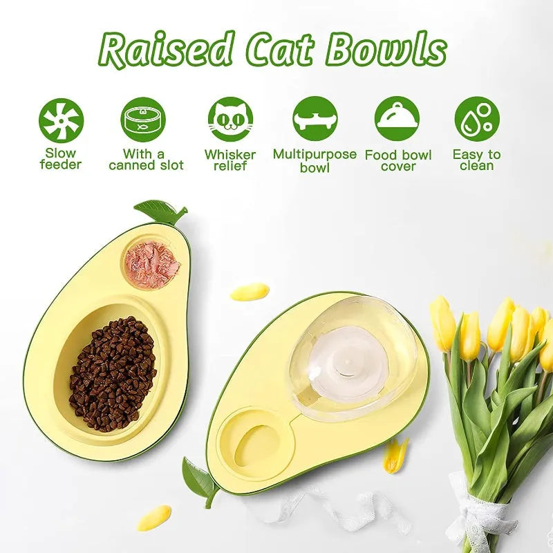 Avocado-shaped automatic pet feeder with water dispenser and two-part food bowl system