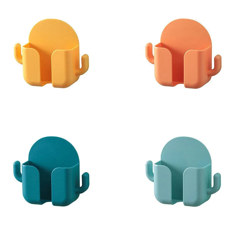 Wall-mounted storage box with mobile phone charging stand and remote control holder in various colours