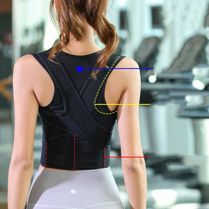 Black invisible posture corrector with adjustable straps for back support and spinal alignment