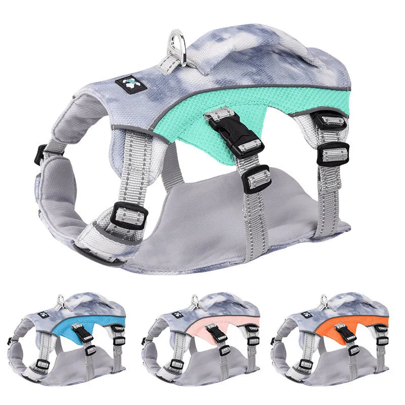 Reflective lightweight blue pet cooling chest strap harness for dogs