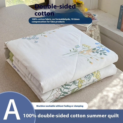 Double-sided cotton summer blanket with vibrant prints and antibacterial protection