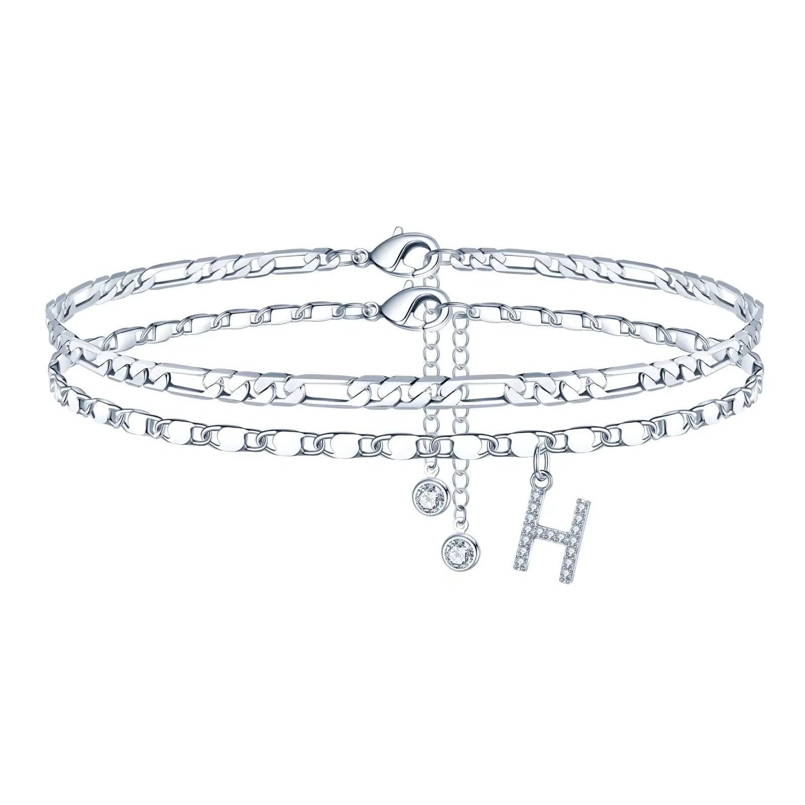 Silver-coloured adjustable copper anklet with a double-circle bead charm.